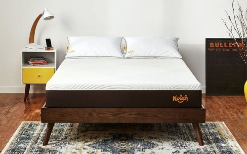 Image showing the Nolah Mattress, designed for side sleepers, and is ideal for bed bound individuals. Has a layer of "AirFoam" which is breathable and softer than typical memory foam or gel foam materials.